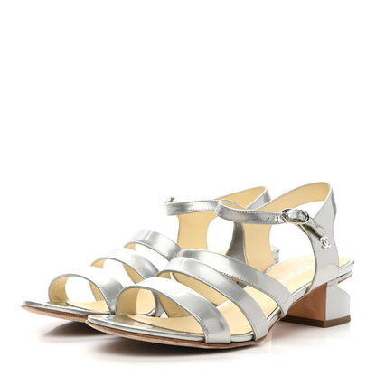 Chanel Metallic Patent Calfskin Sandals 39.5 Silver 3 of 13