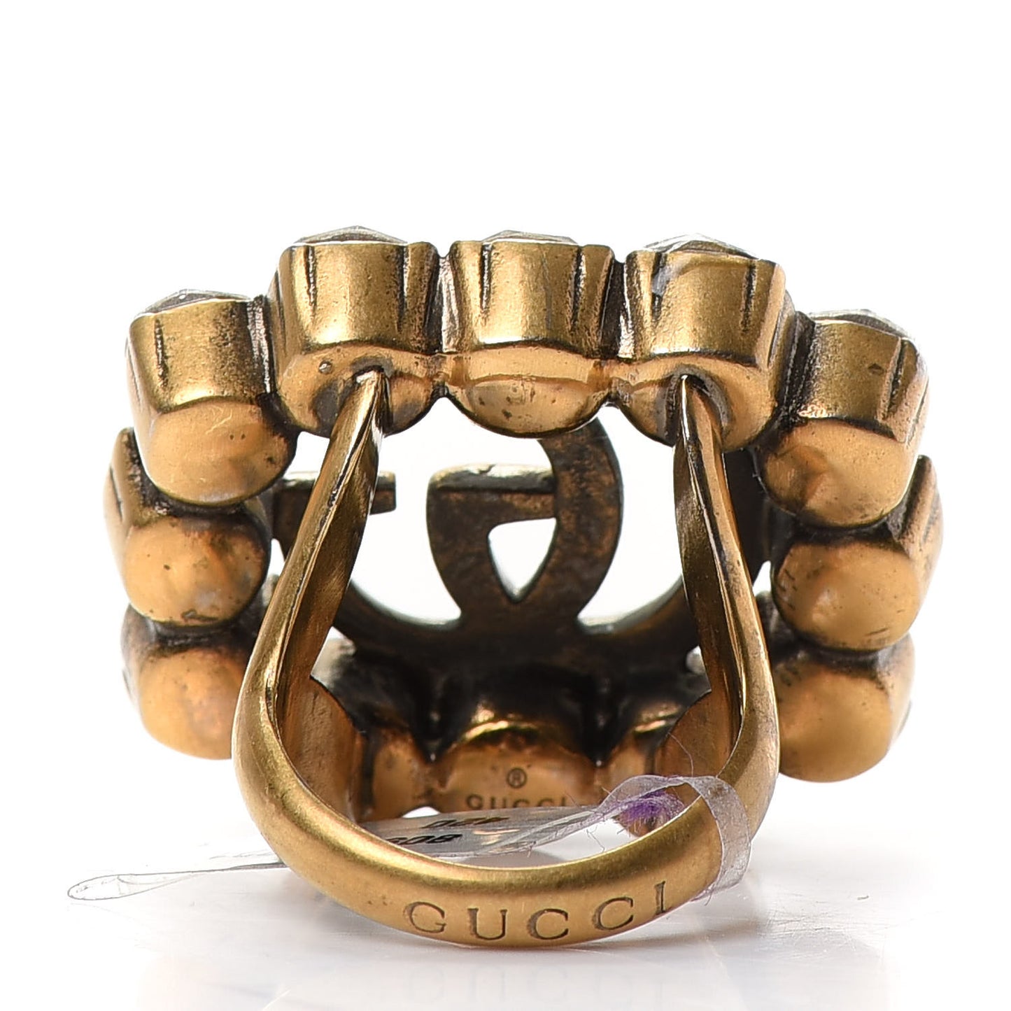 Metal Crystal Double G Ring M Aged Gold