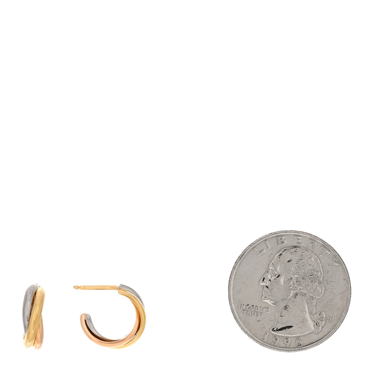 Cartier 18K Pink Yellow White Gold Small Trinity Hoop Earrings 2 of 4
