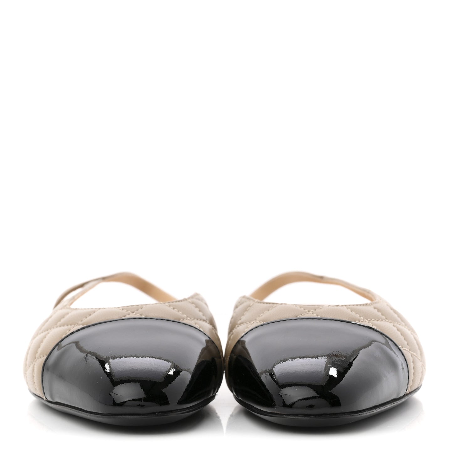 Lambskin Patent Cap Toe CC Slingback Flats 38.5 Beige Black
