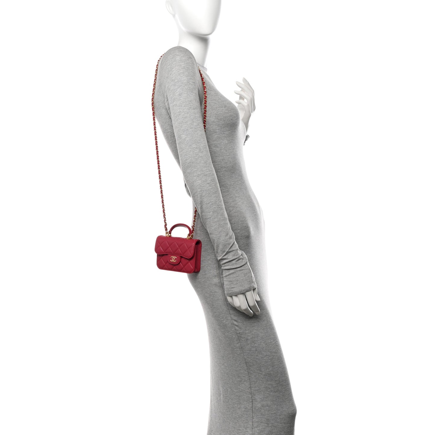 Lambskin Quilted Top Handle Flap Coin Purse With Chain Dark Pink