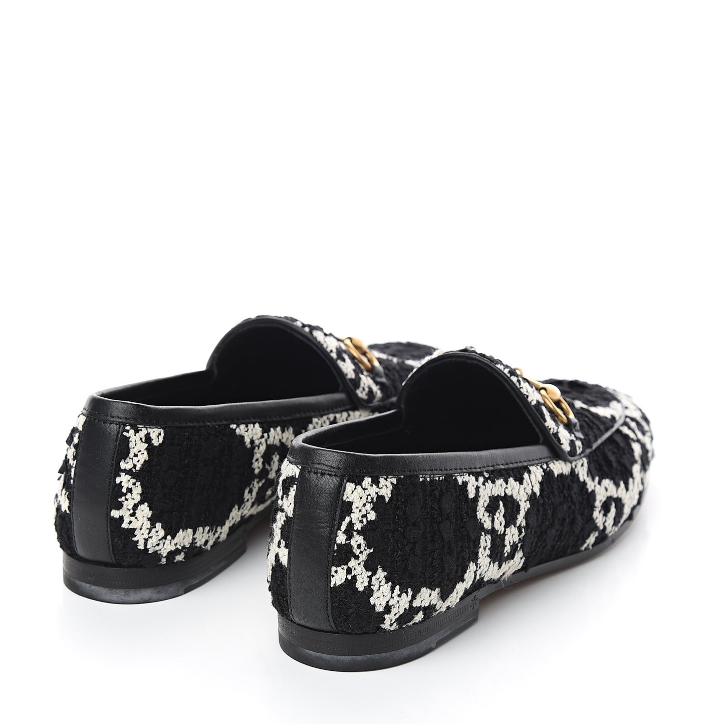 Tweed GG Monogram Horsebit Womens Jordaan Loafers 35.5 Black Natural