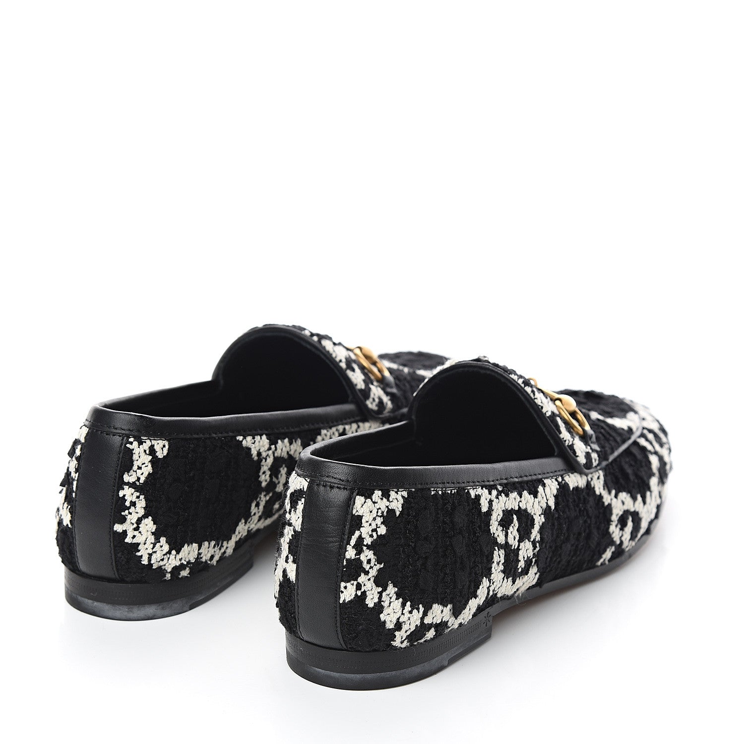 Gucci Tweed GG Monogram Horsebit Womens Jordaan Loafers 35.5 Black Natural 4 of 9