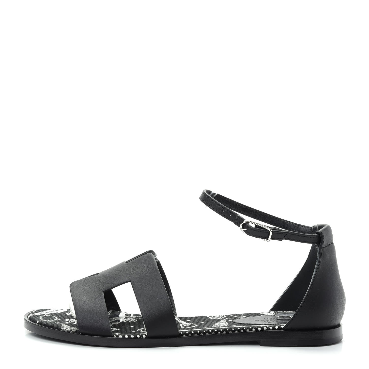 Hermes Calfskin Santorini Sandals 38 Black 1 of 11