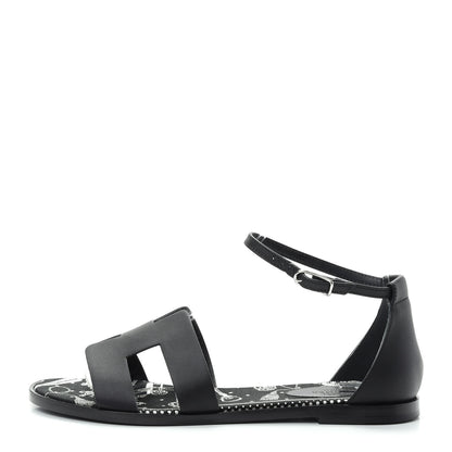 Hermes Calfskin Santorini Sandals 38 Black 1 of 11
