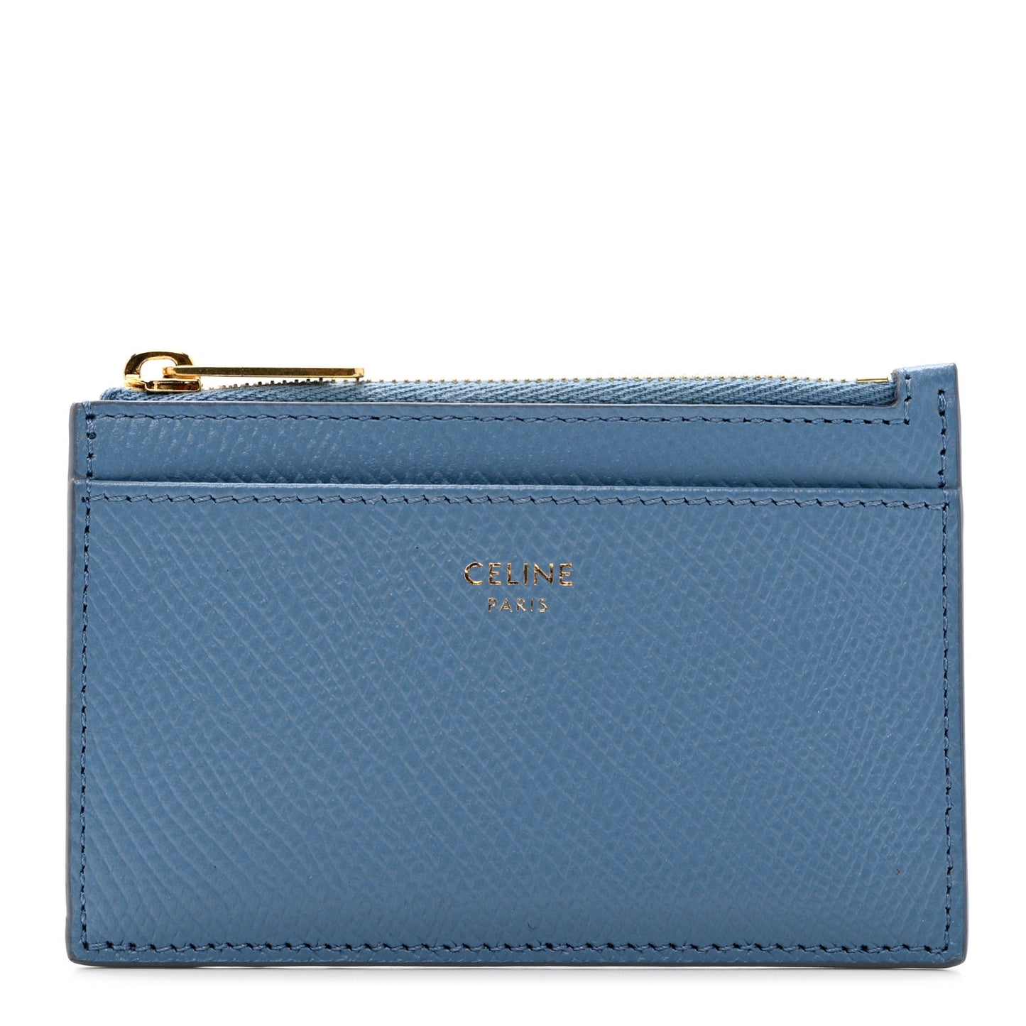 Grained Calfskin Zipped Card Holder Azure