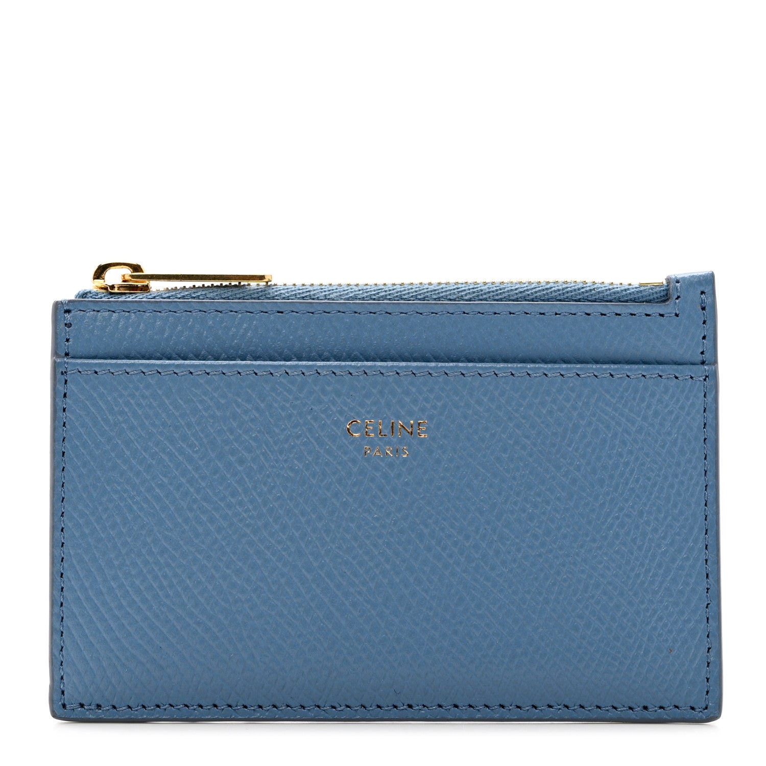 Celine Grained Calfskin Zipped Card Holder Azure 1 of 7