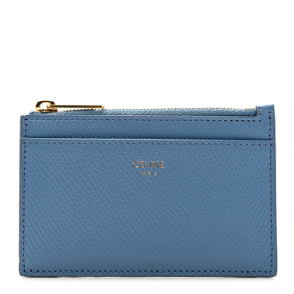 Celine Grained Calfskin Zipped Card Holder Azure 1 of 7