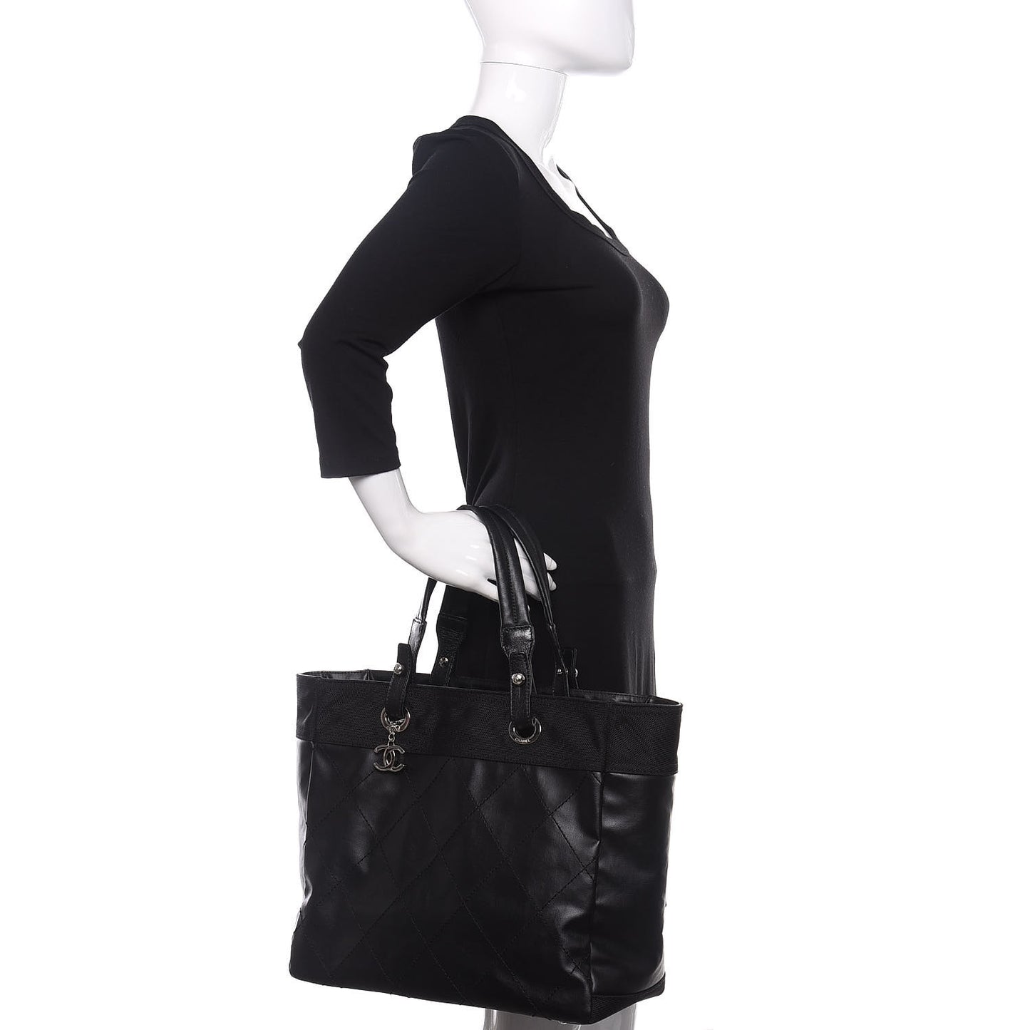 Coated Canvas Quilted Large Paris Biarritz Tote Black