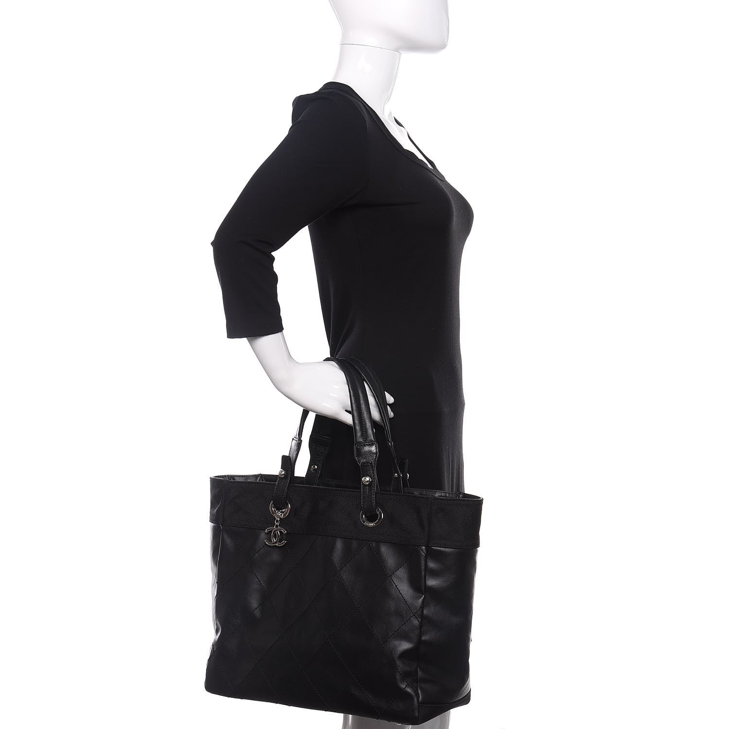 Chanel Coated Canvas Quilted Large Paris Biarritz Tote Black 2 of 12