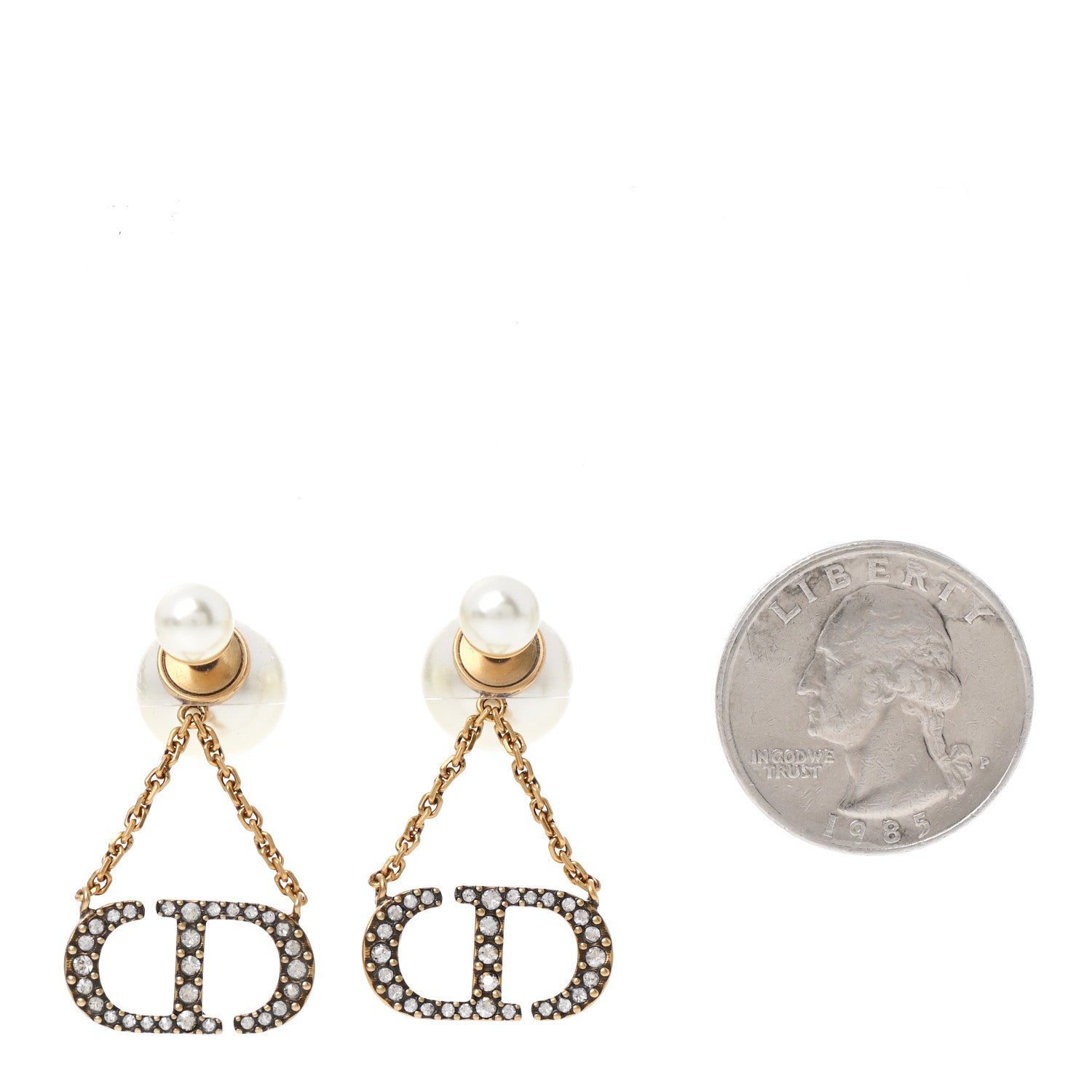 Christian Dior Pearl Crystal Tribal CD Drop Earrings Gold 2 of 4