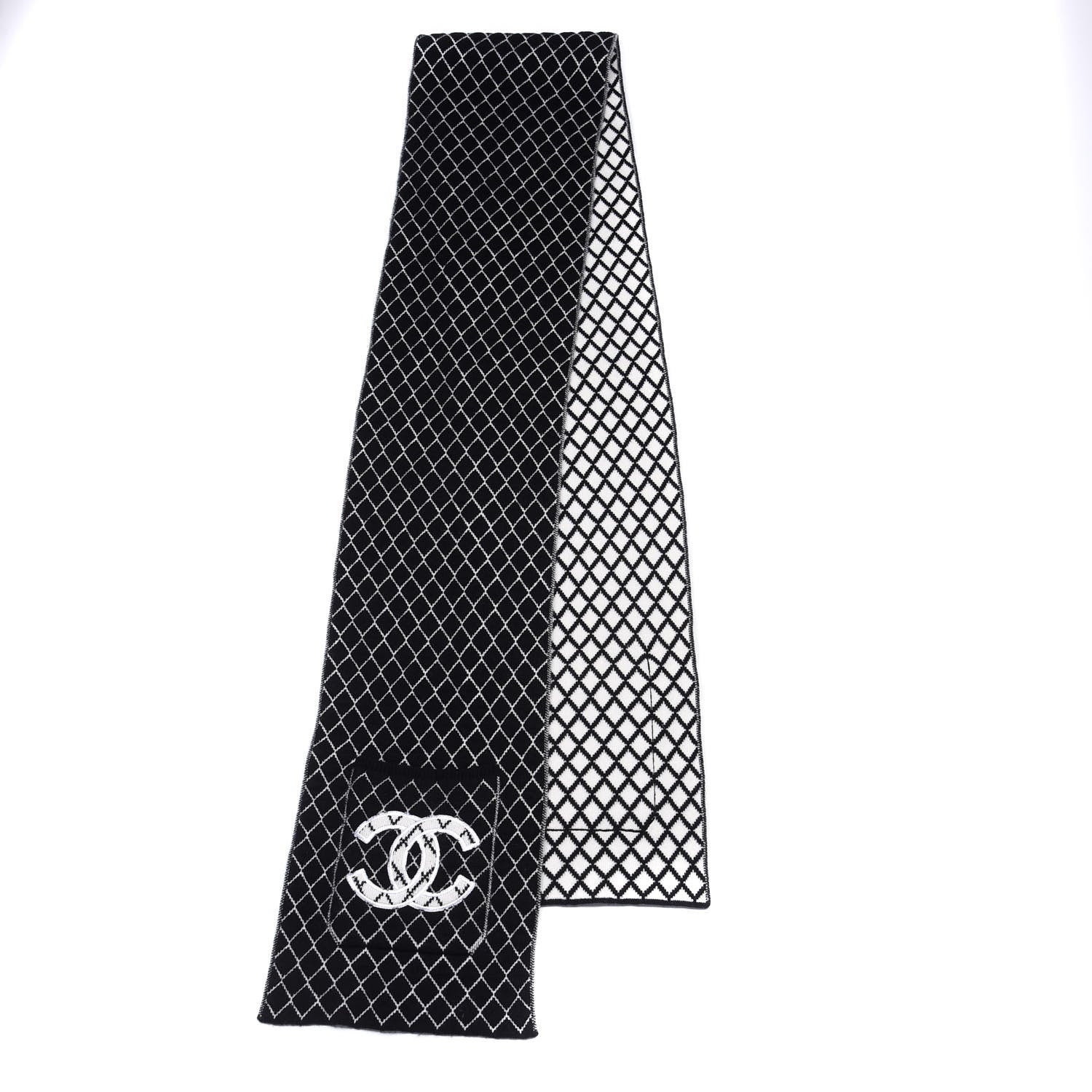 Chanel Cashmere CC Pocket Scarf Black White 2 of 4