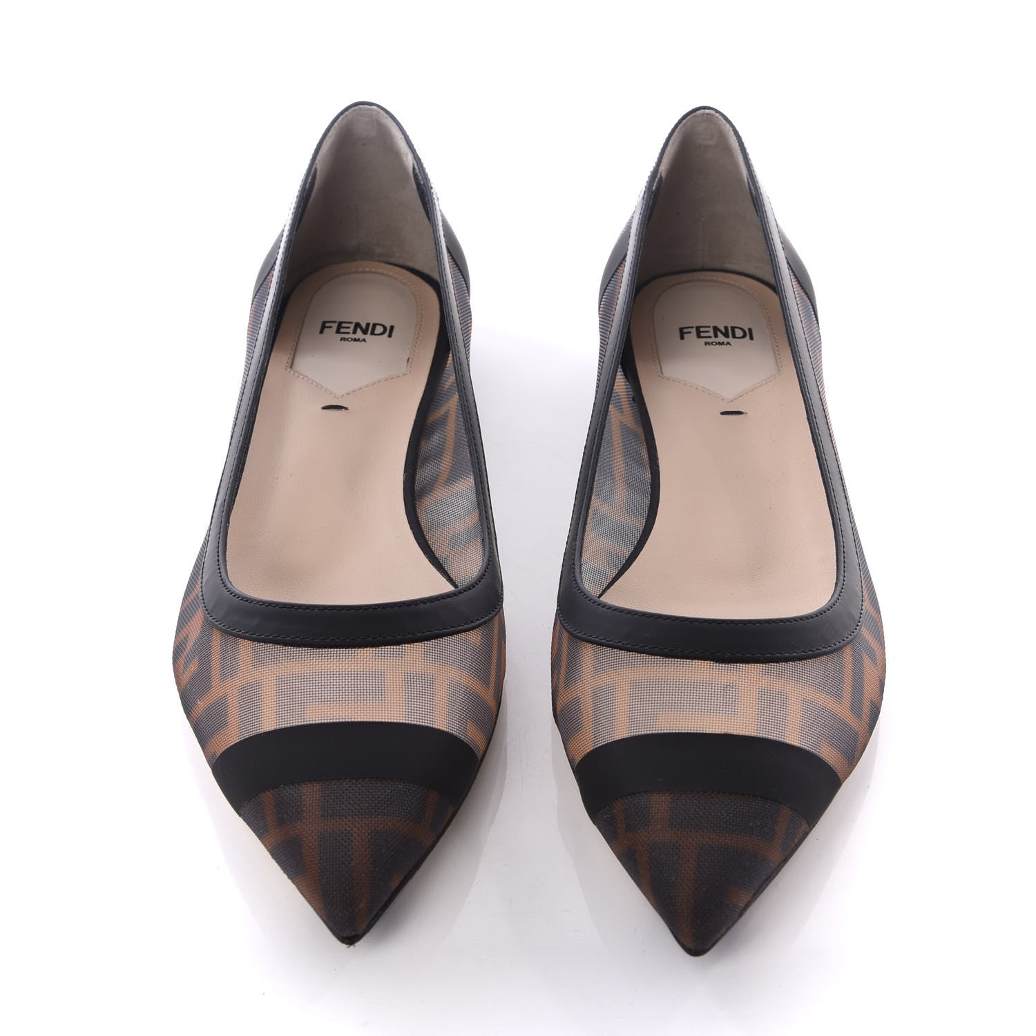 Fendi Mesh FF Skimmer Ballerina Flats 38 Tobacco Moro Black 5 of 10