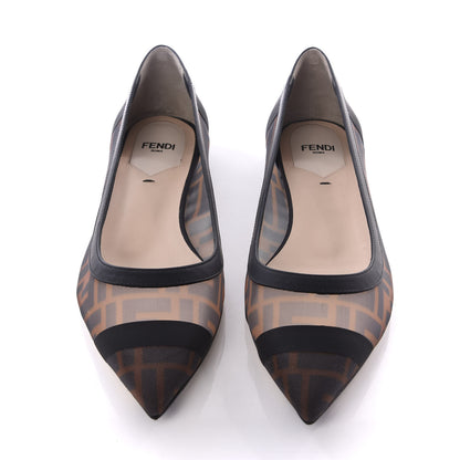 Fendi Mesh FF Skimmer Ballerina Flats 38 Tobacco Moro Black 5 of 10
