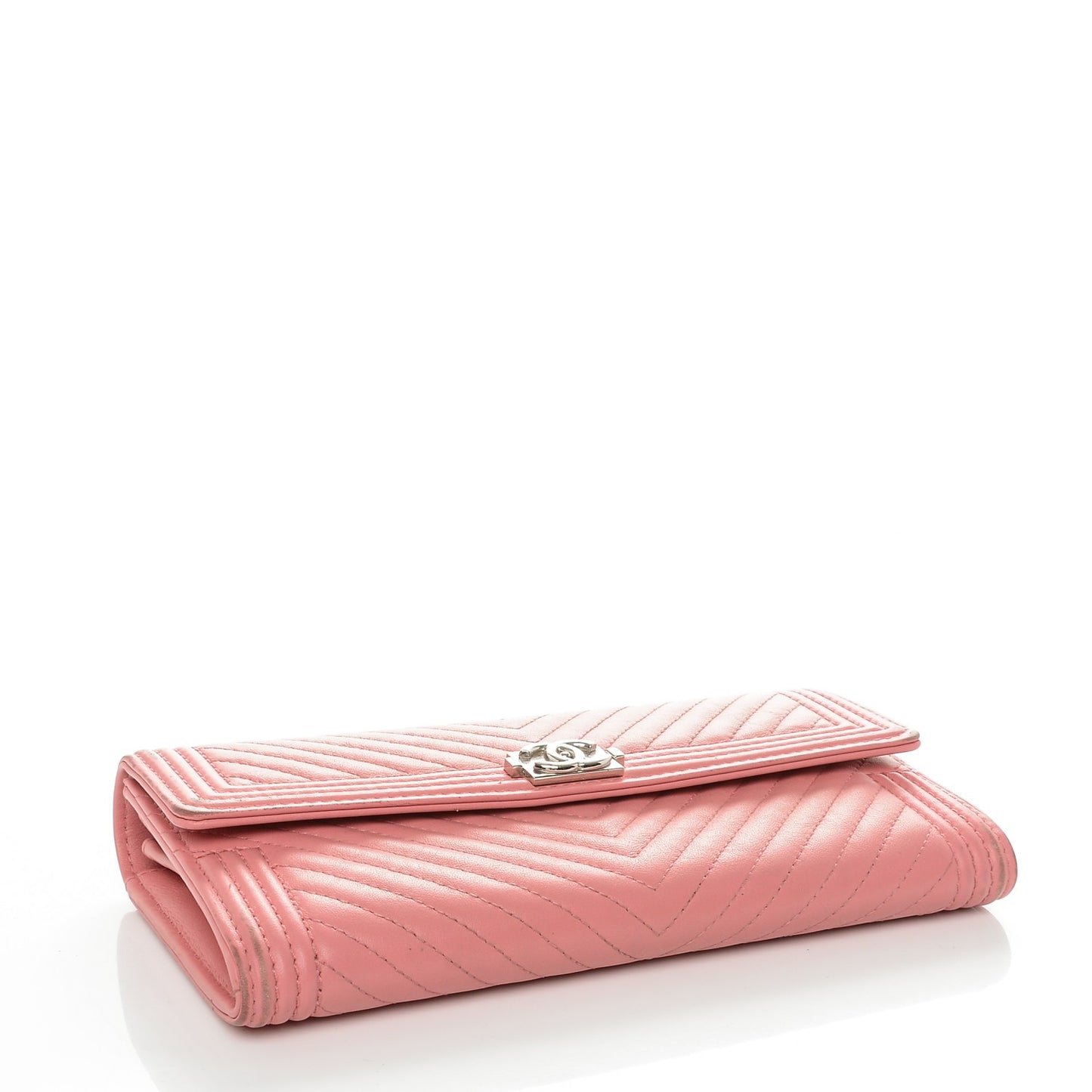 Calfskin Chevron Quilted Boy Flap Wallet Pink
