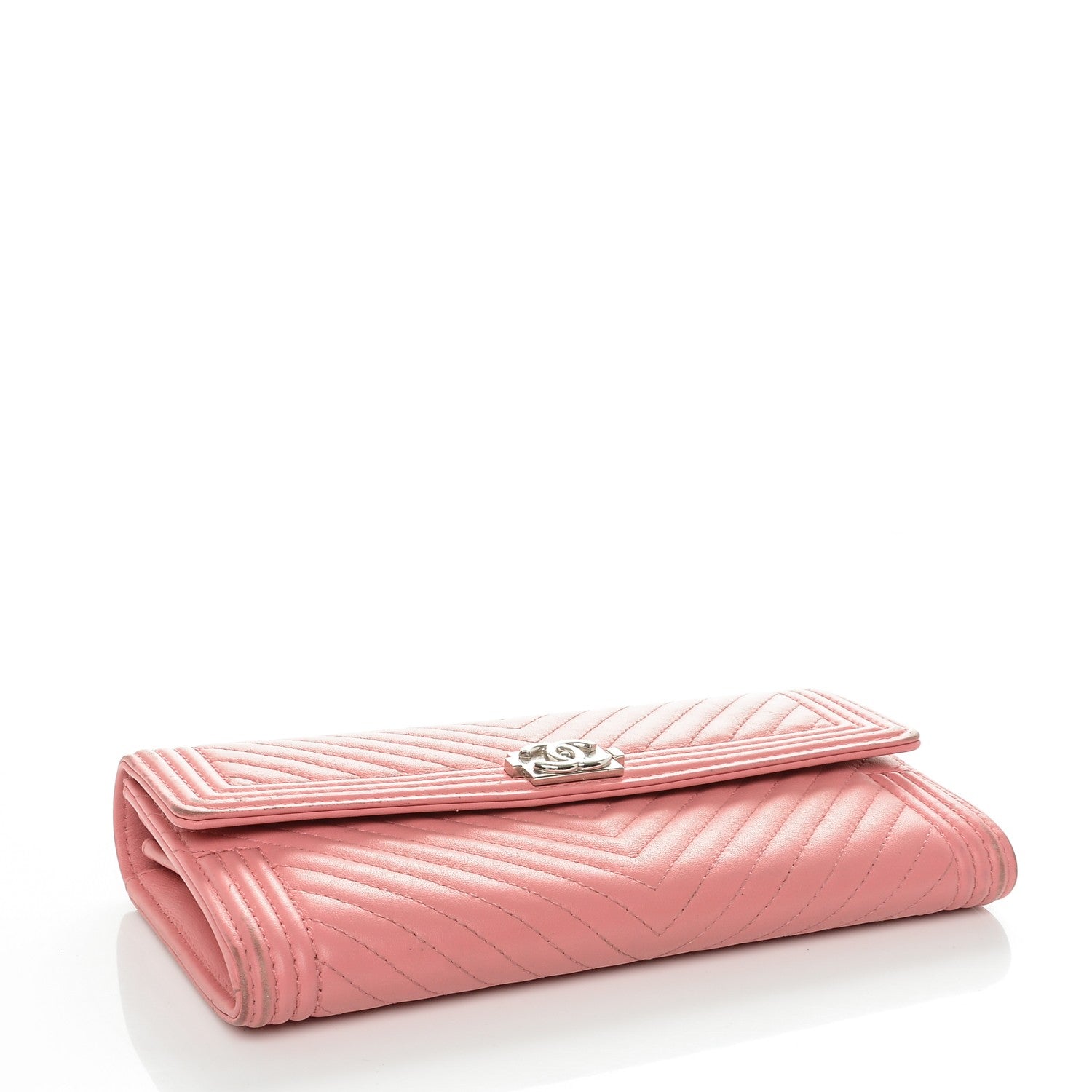 Chanel Calfskin Chevron Quilted Boy Flap Wallet Pink 4 of 9