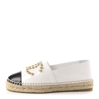 Chanel Patent Calfskin Crystal CC Espadrilles 36 White Black 1 of 12