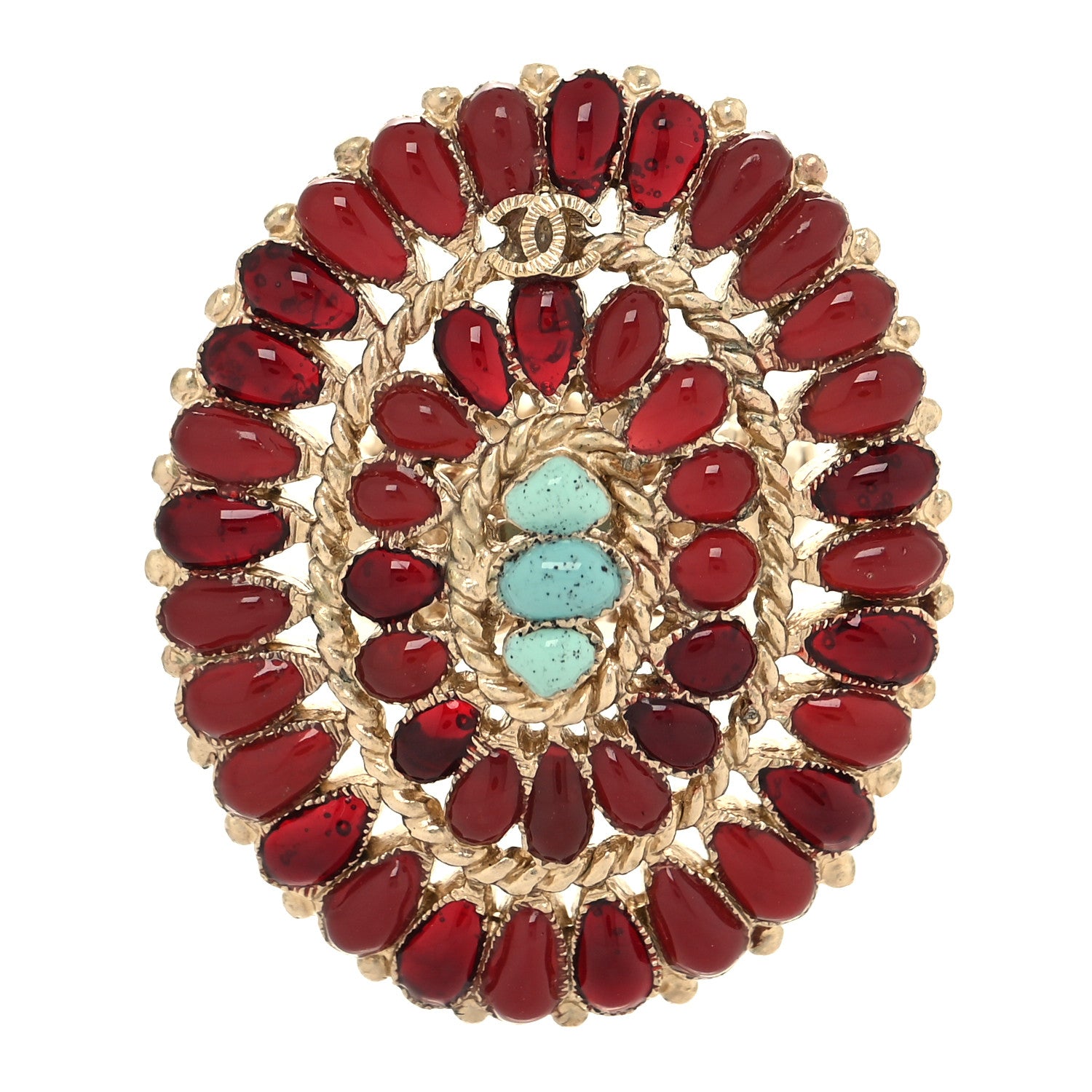 Chanel Enamel Gripoix Ring 52 6 Turquoise Burgundy 1 of 4