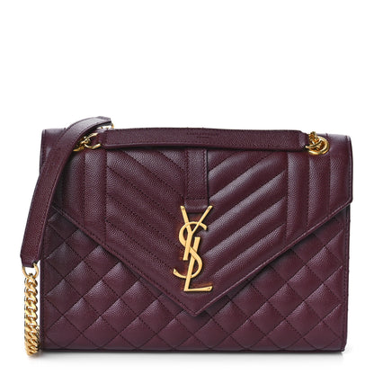 Saint Laurent Grain De Poudre Textured Mixed Matelasse Medium Triquilt Monogram Satchel Rouge Legion 1 of 9