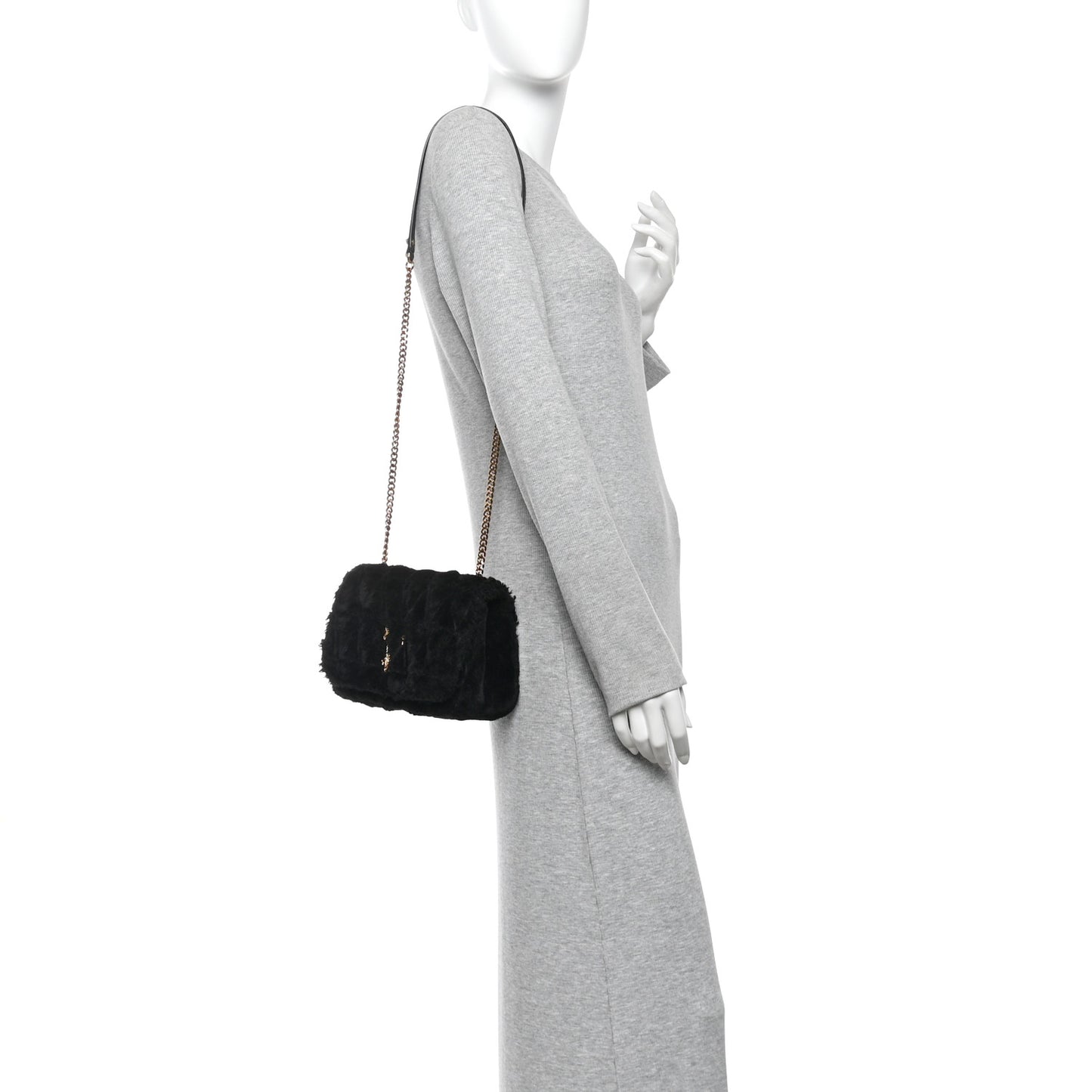 Faux Fur Quilted Virtus Shoulder Bag Black