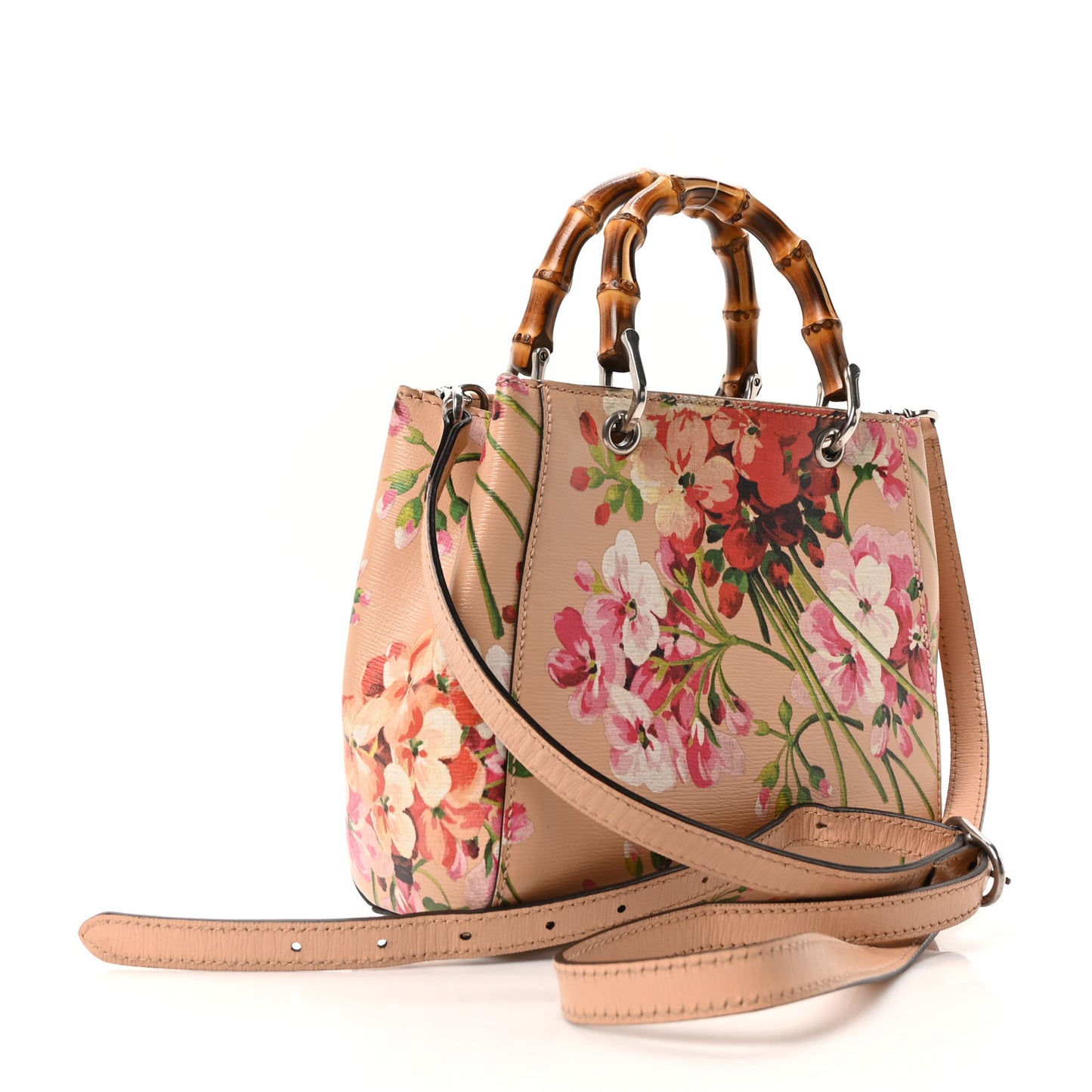 Shangai Calfskin Blooms Print Mini Bamboo Shopper Tote Pink Apricot Multicolor