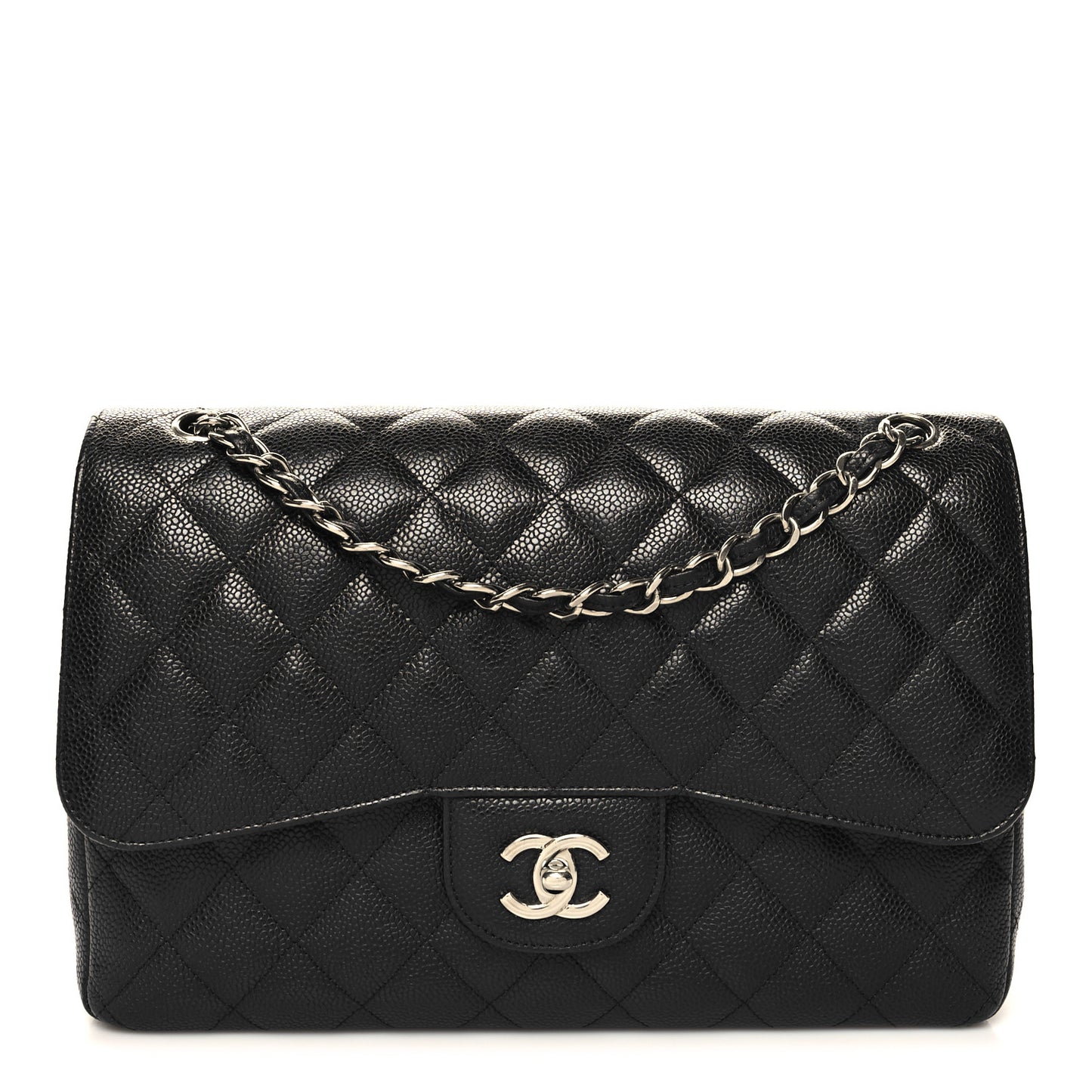 Caviar Quilted Jumbo Double Flap Black