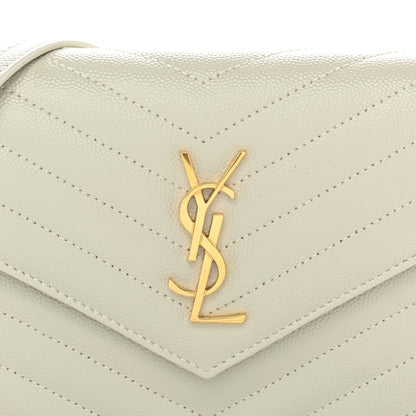 Saint Laurent Grain De Poudre Matelasse Chevron Monogram Envelope Chain Wallet Crema Soft 7 of 9