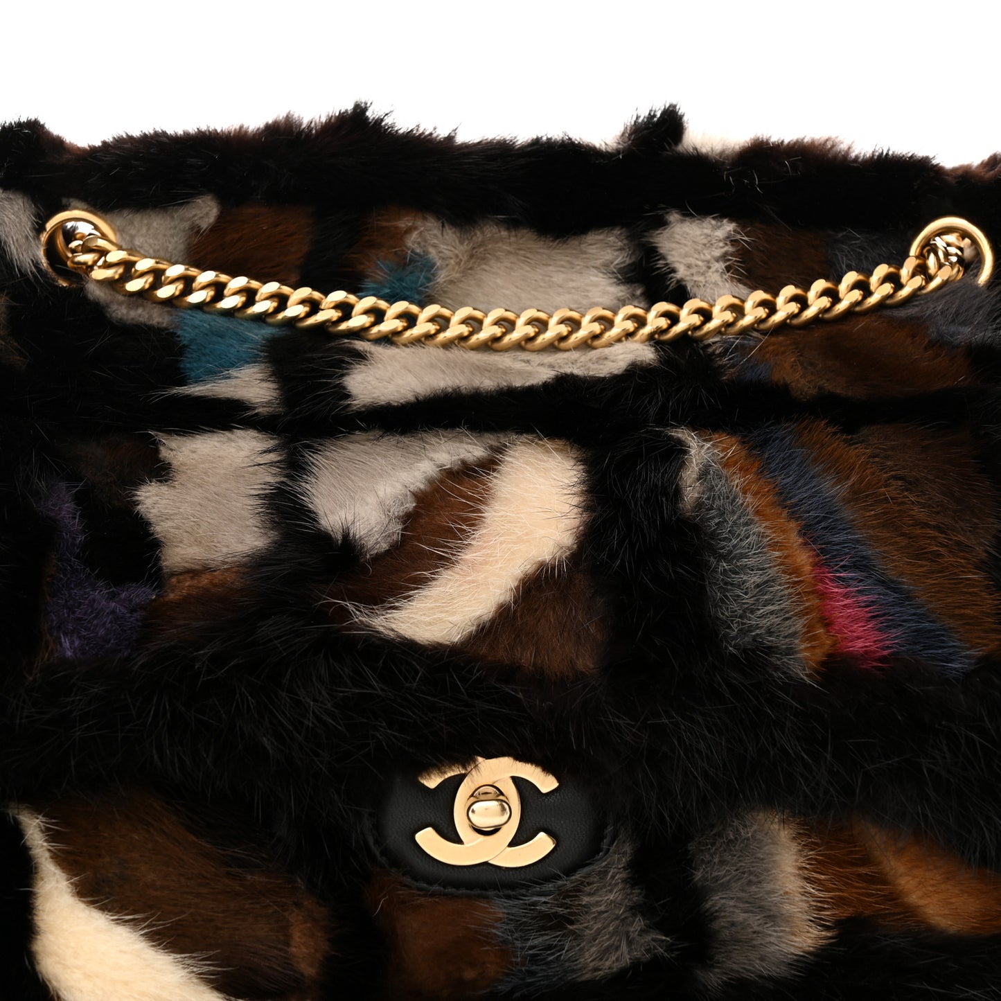 Mink Fur Medium Single Flap Multicolor