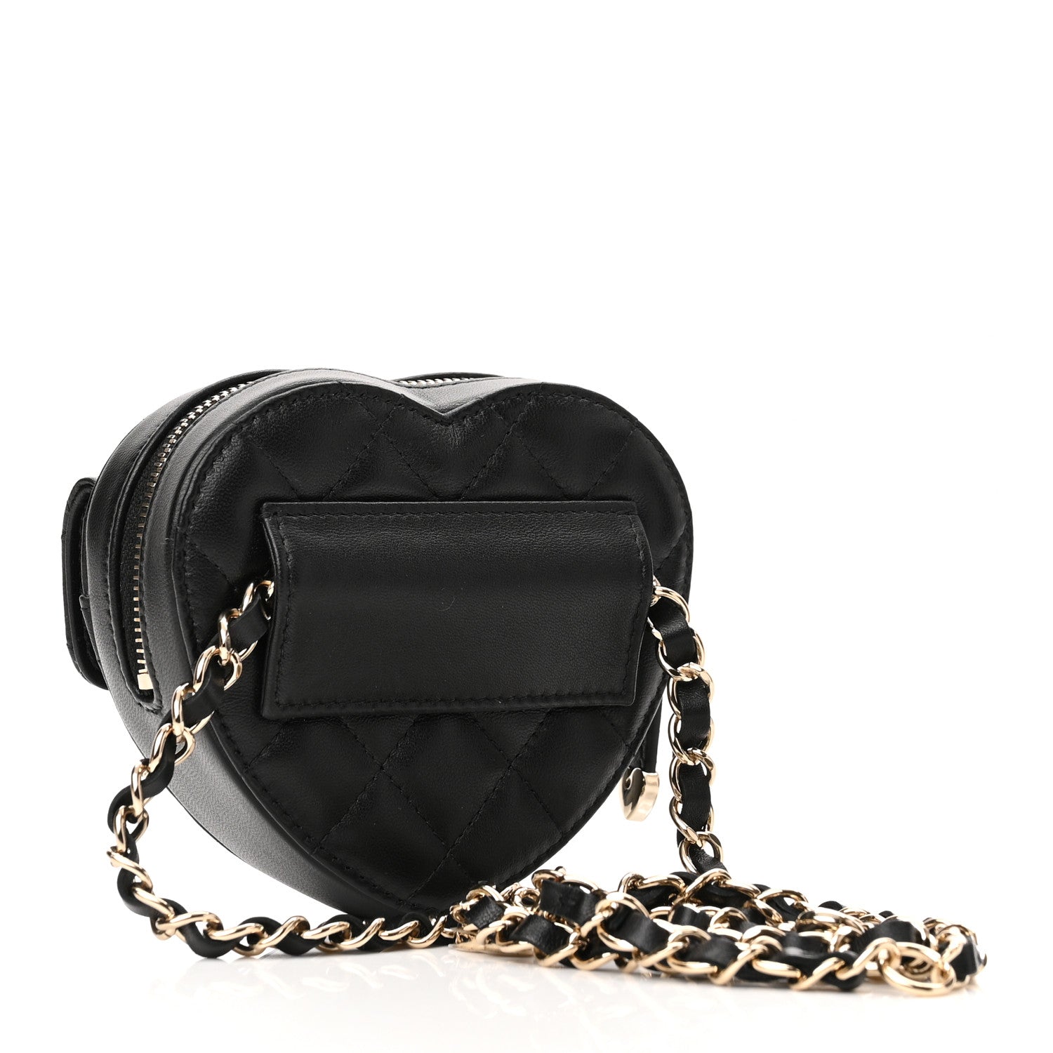 Chanel Lambskin Quilted CC In Love Heart Waist Belt Bag With Chain Black 3 of 11