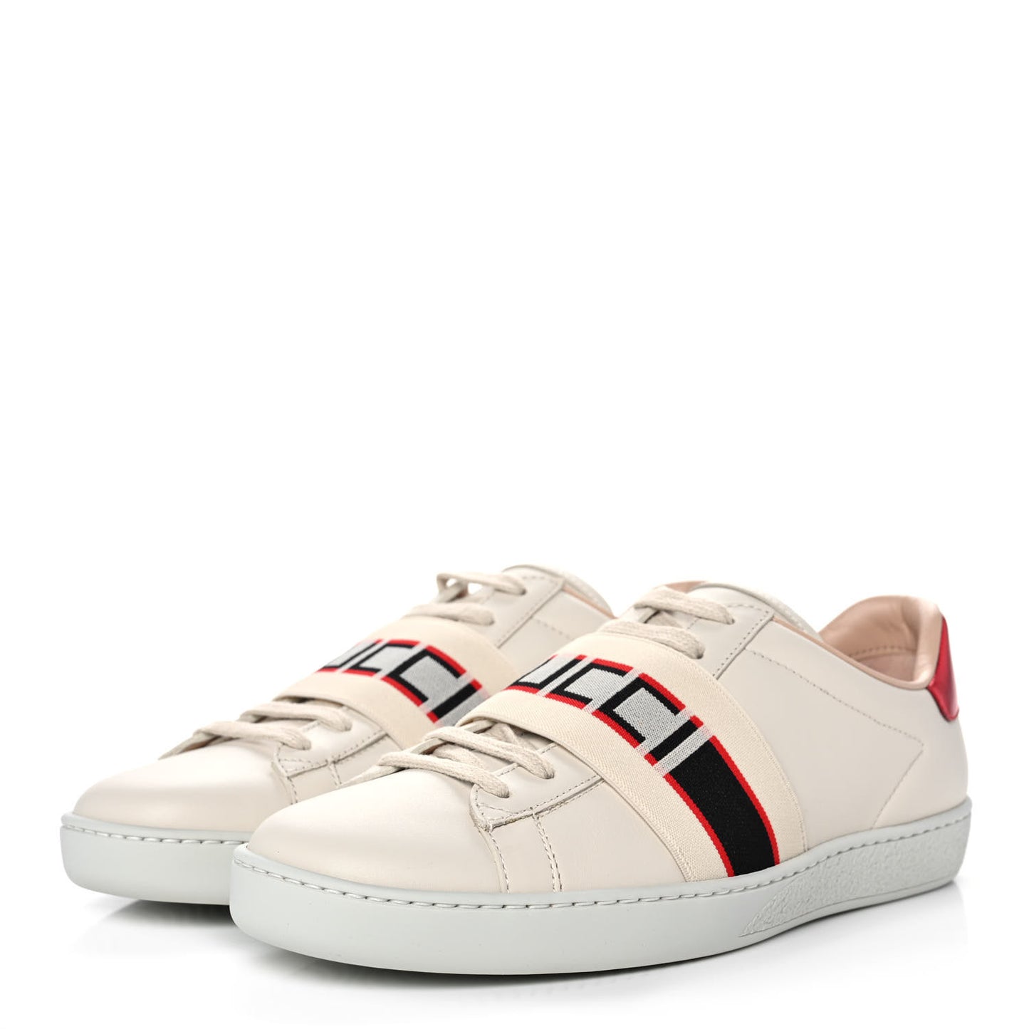 Calfskin Stripe Womens New Ace Sneakers 37 New Mystic White Ecru Red Flame