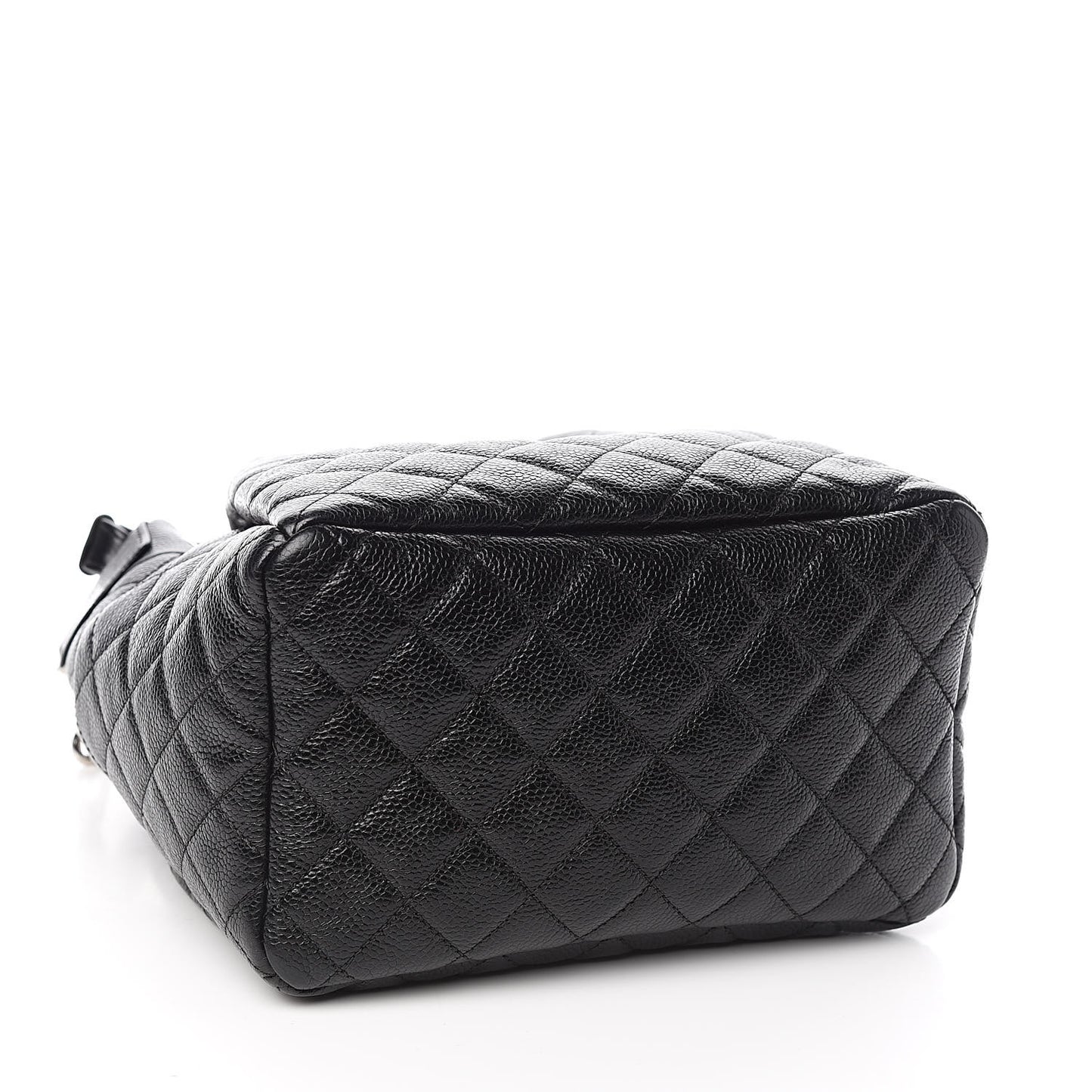 Grained Calfskin Quilted CC Chain Bucket Drawstring Bag Black