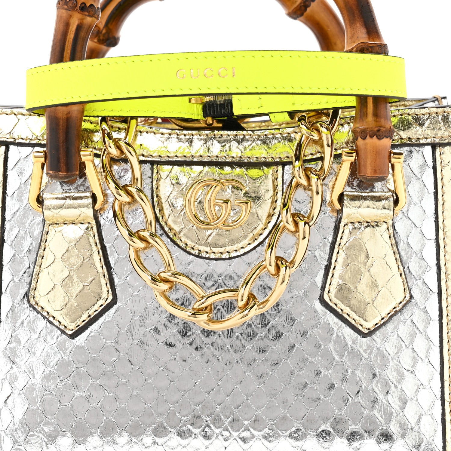 Gucci Metallic Snakeskin Mini Diana Tote Bag Silver Platino 8 of 10