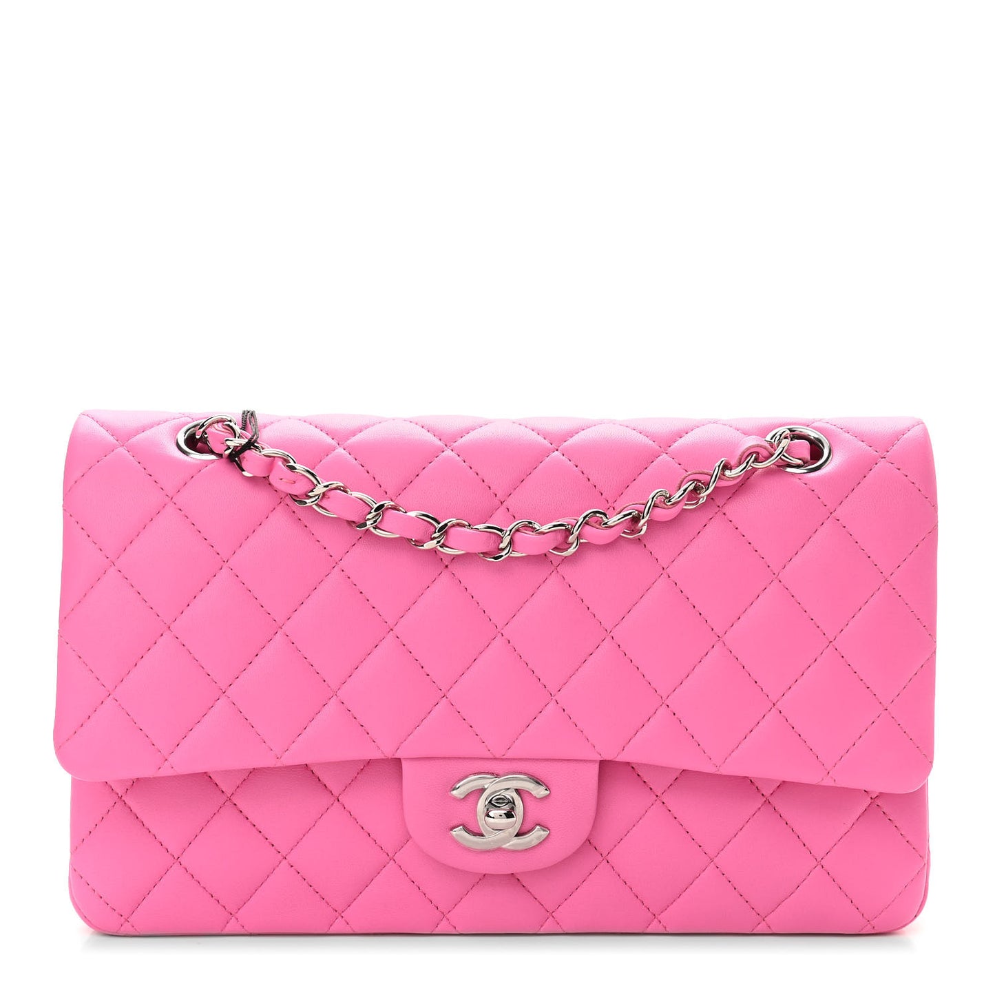 Lambskin Quilted Medium Double Flap Neon Pink