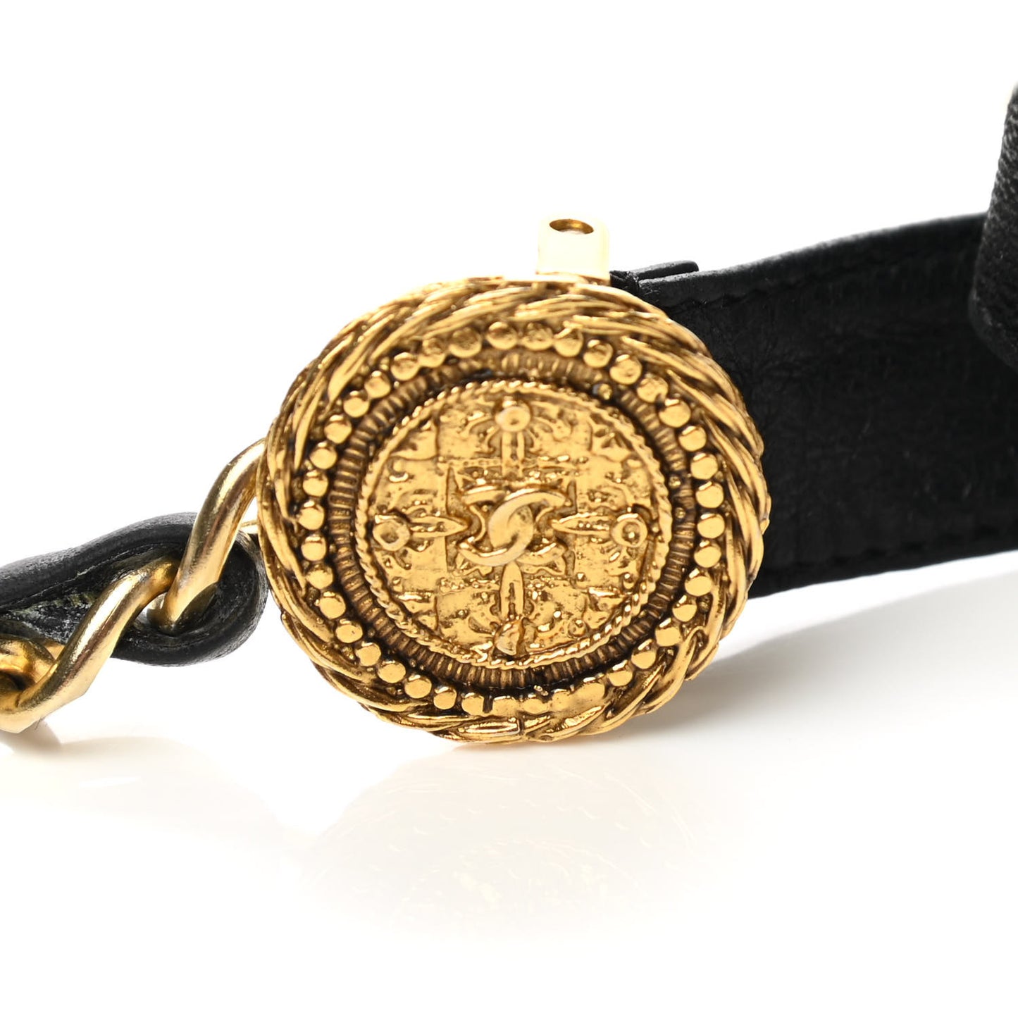 Lambskin Chain CC Medallion Bow Belt Black Gold