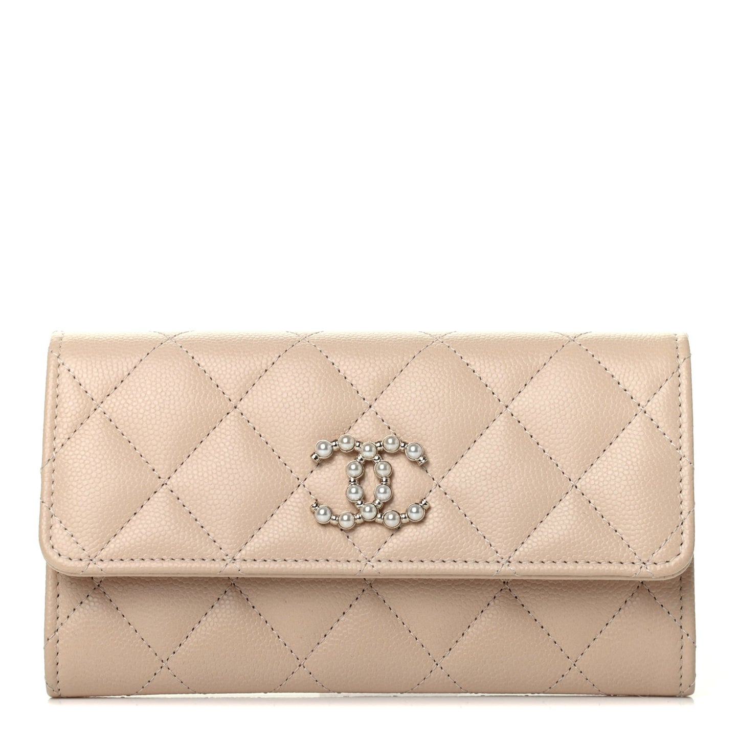Caviar Pearl Quilted Coco Candy Wallet Beige