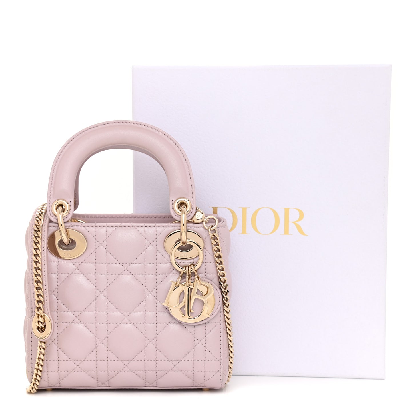 Metallic Lambskin Cannage Mini Lady Dior Lotus