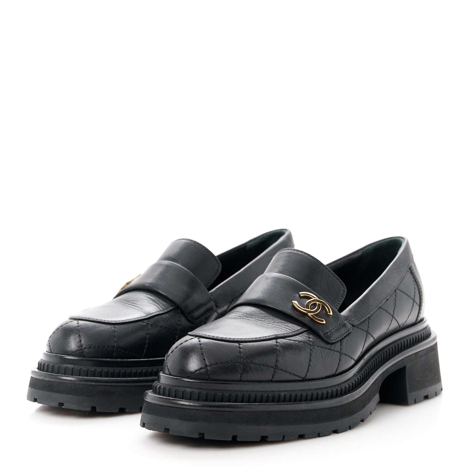 Chanel Calfskin Quilted CC Mocassin Loafers 37 Black 3 of 8