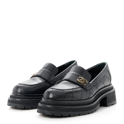 Chanel Calfskin Quilted CC Mocassin Loafers 37 Black 3 of 8