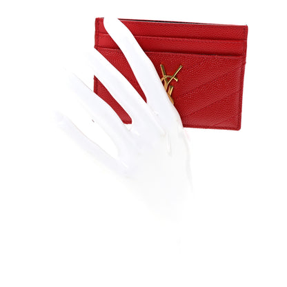 Saint Laurent Grain De Poudre Matelasse Chevron Monogram Credit Card Case Rouge Eros 2 of 6