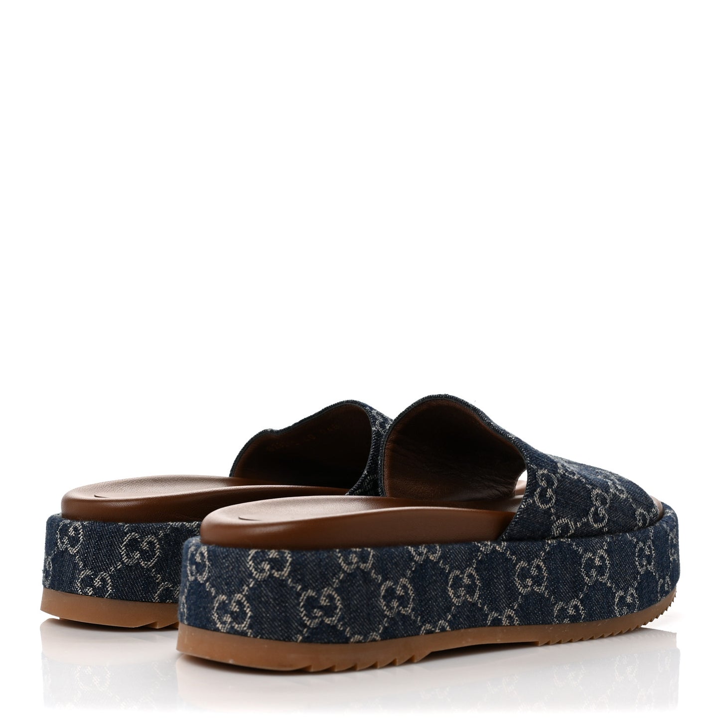 New Denim GG Monogram Angelina Platform 55mm Slide Sandals 40 Blue Tea