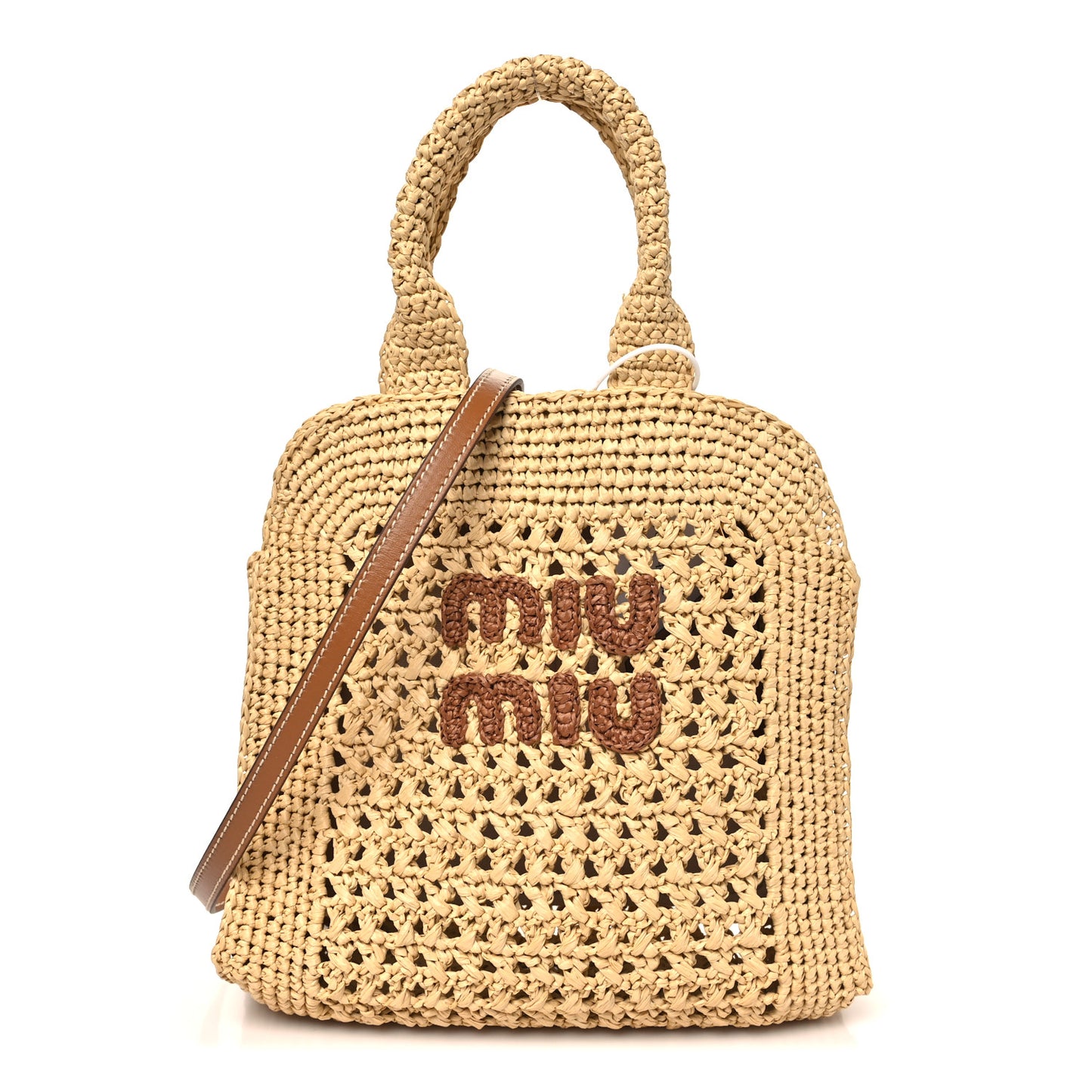 Raffia Crochet Woven Tote Bag Beige