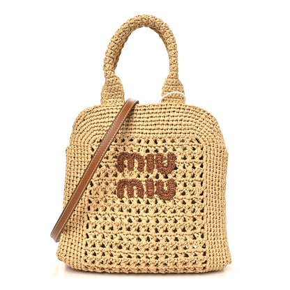 Miu Miu Raffia Crochet Woven Tote Bag Beige 1 of 10