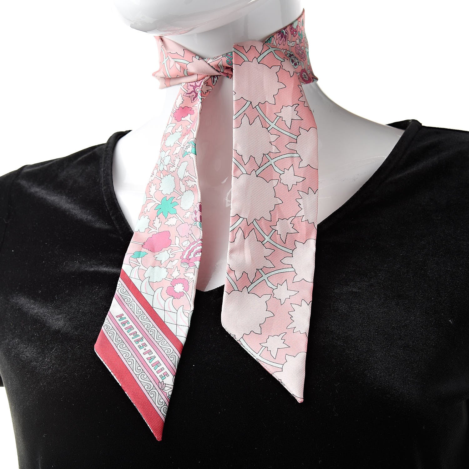 Hermes Silk Tapis Persans Twilly Rose Vert De Eau Creme 2 of 5
