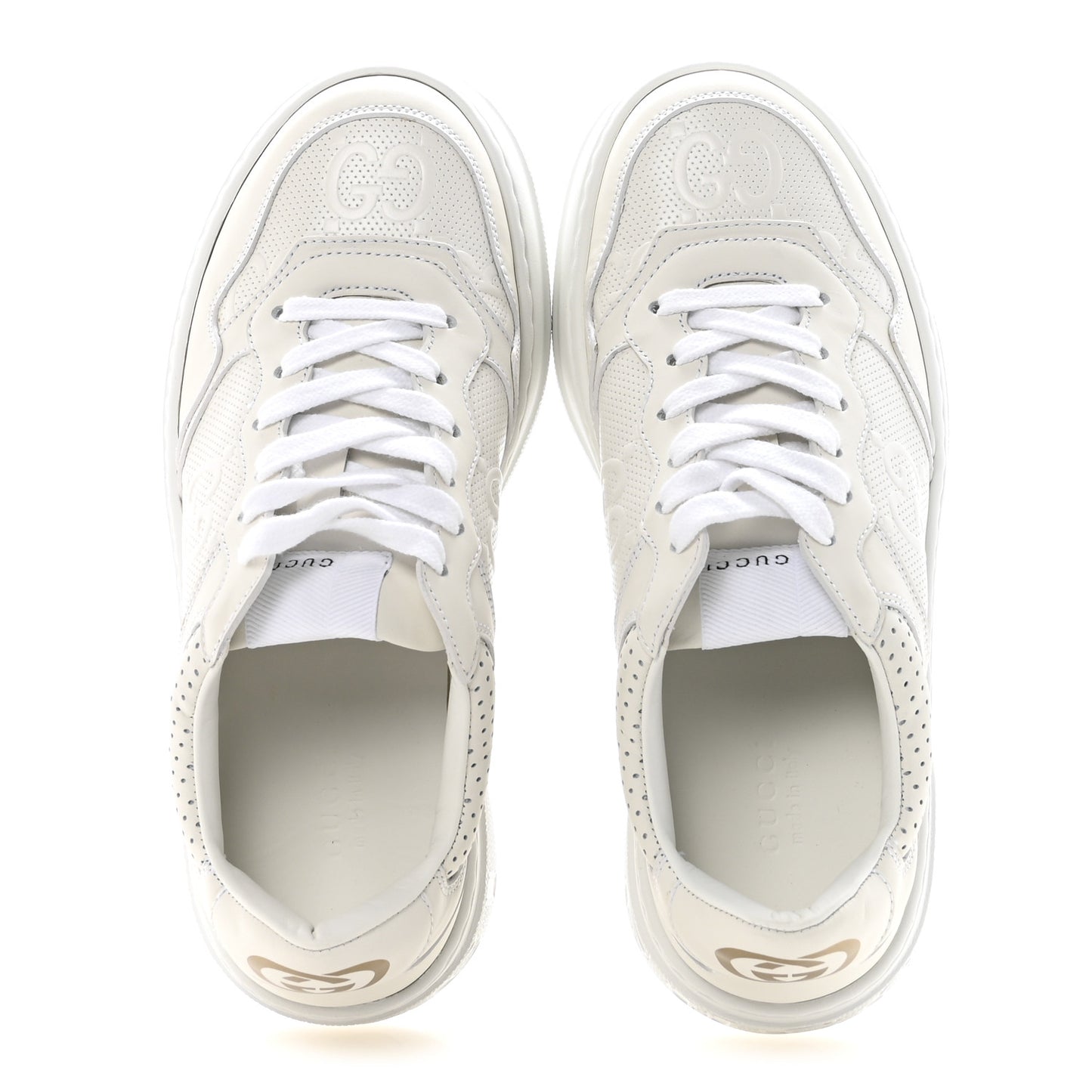 Calfskin GG Tennis Embossed Perforated Womens Platform 55mm Sneakers 37 Great White