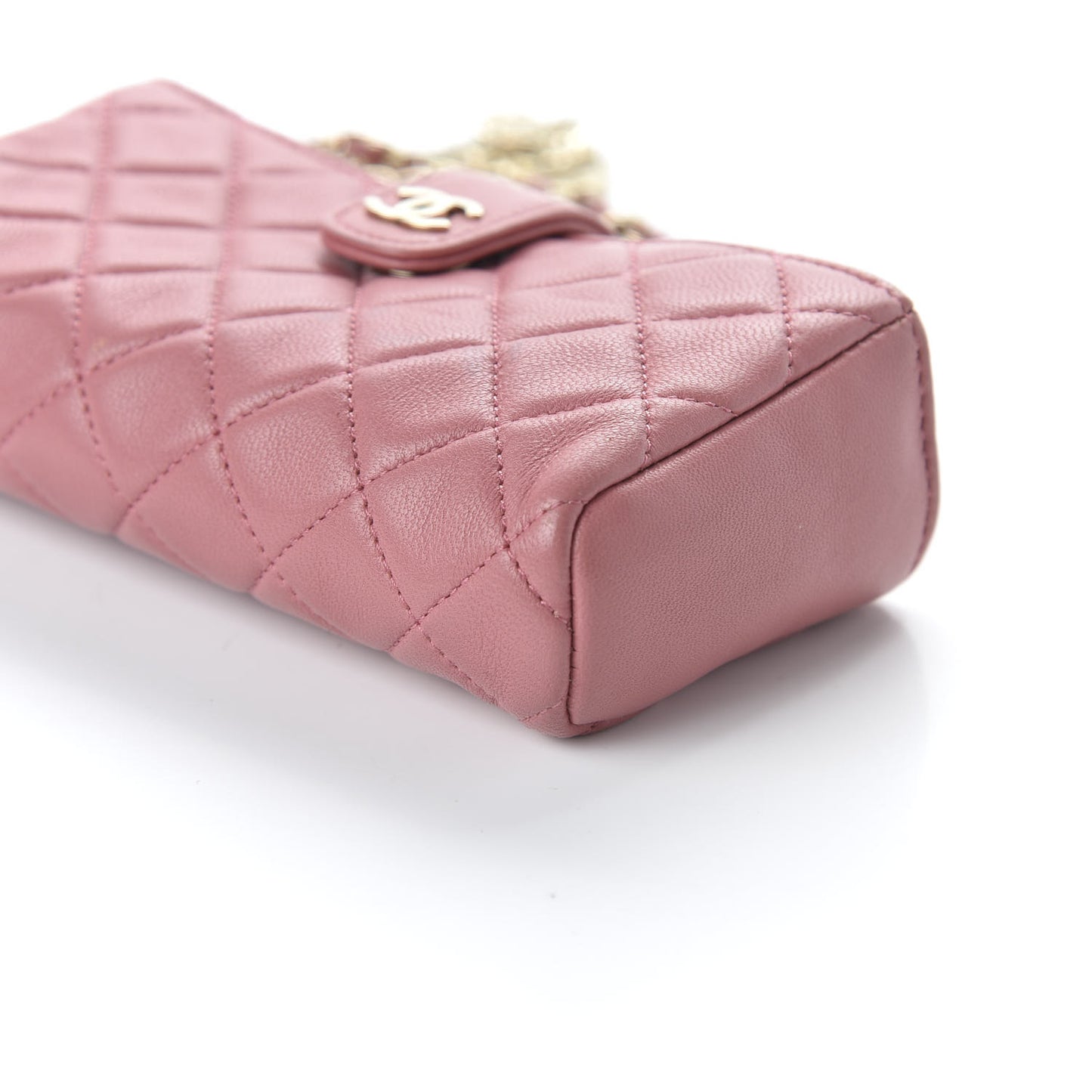 Lambskin Quilted Valentine Charms Mini Phone Holder Crossbody Pink