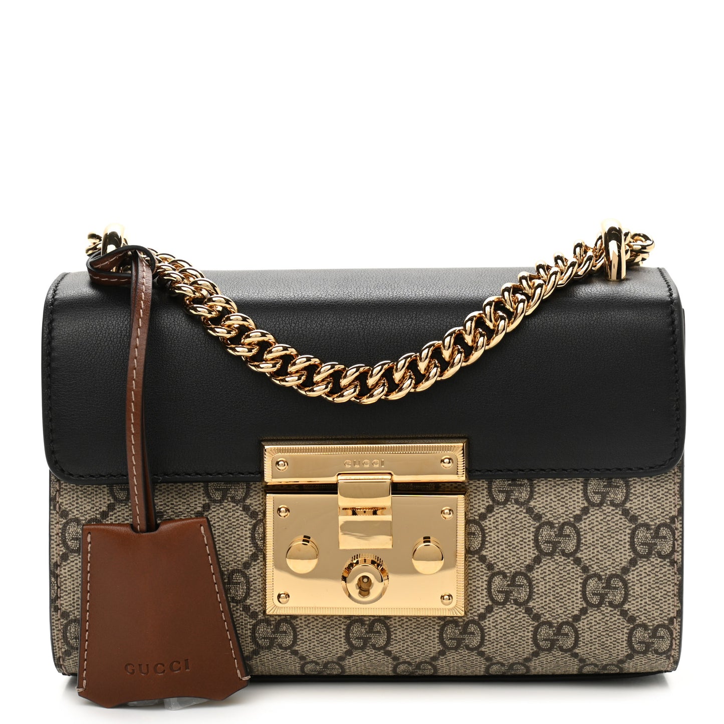 GG Supreme Monogram Calfskin Small Padlock Shoulder Bag Beige Black Cuir
