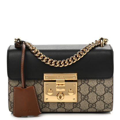 Gucci GG Supreme Monogram Calfskin Small Padlock Shoulder Bag Beige Black Cuir 1 of 11