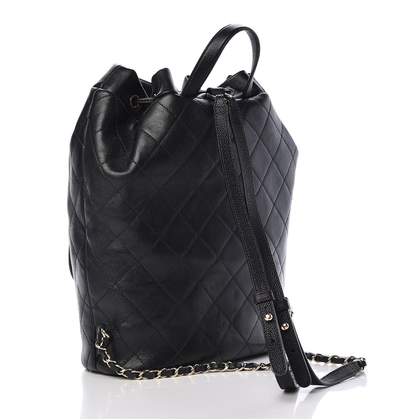 Sheepskin Caviar Quilted Daily Round Backpack Black