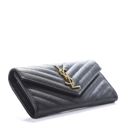 Saint Laurent Grain De Poudre Matelasse Chevron Monogram Flap Wallet Black 4 of 6