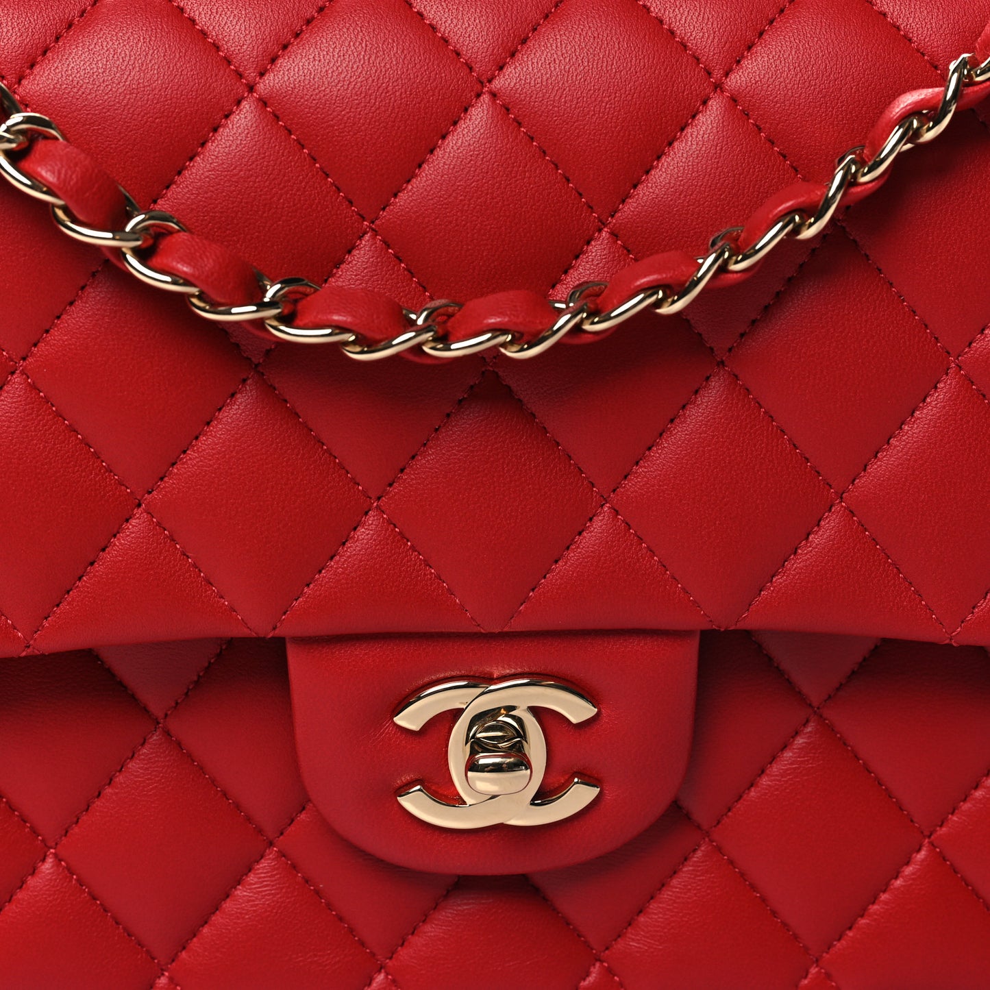 Lambskin Quilted Medium Double Flap Red